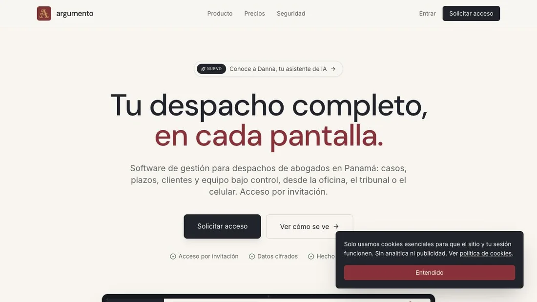 Captura de la página pública de Argumento